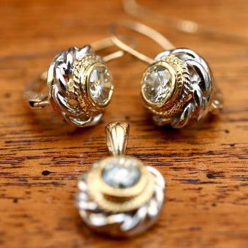 Flower 14k White Gold and Diamond Earrings
