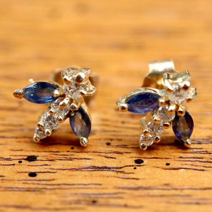 Flutter 14k Gold, Diamond and Sapphire Earrings