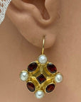 Fontainebleau Garnet and Pearl Earrings