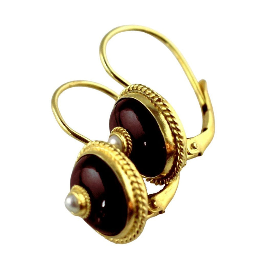 Georgian Drop Garnet and Pearl Earrings
