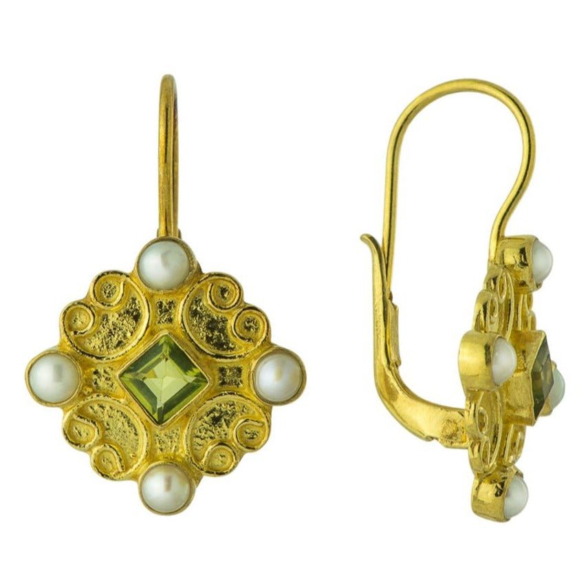 Georgian Peridot and Pearl Earrings