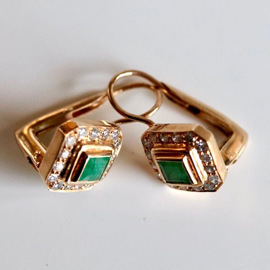 Goddess 14k Gold, Emerald and Diamond Earrings