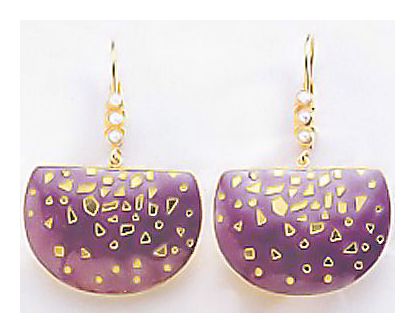 Gold Confetti Celebration Lavender Enamel and Pearl Earrings