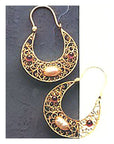 Golden Web Garnet Pearl Earrings