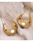 Golden Web Garnet Pearl Earrings