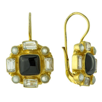 Grand Duchy Onyx, Cubic Zirconia and Pearl Earrings