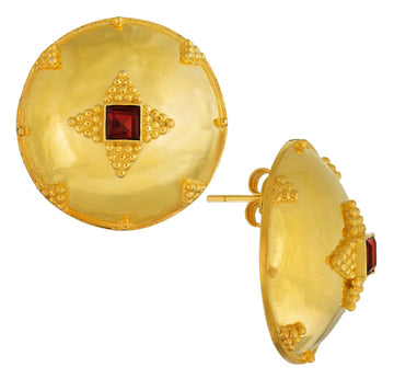 Granulated Shield Garnet Earrings