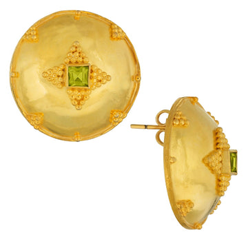 Granulated Shield Peridot Earrings