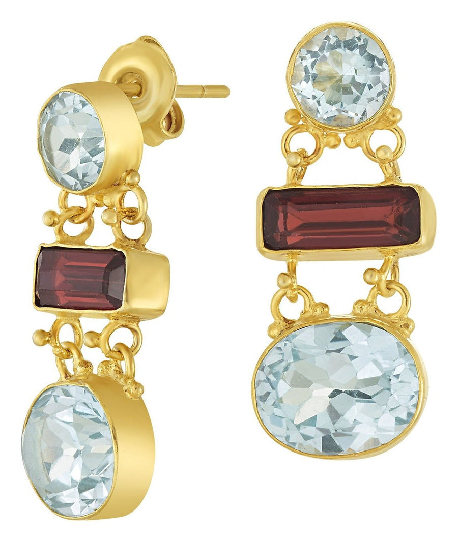 Great Expectations Blue Topaz and Garnet Earrings