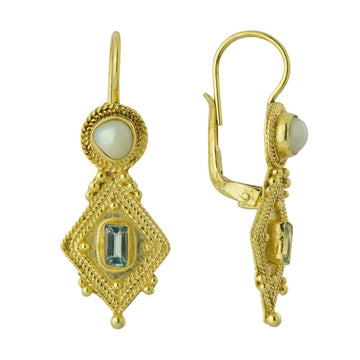 Indus Blue Topaz and Pearl Earrings