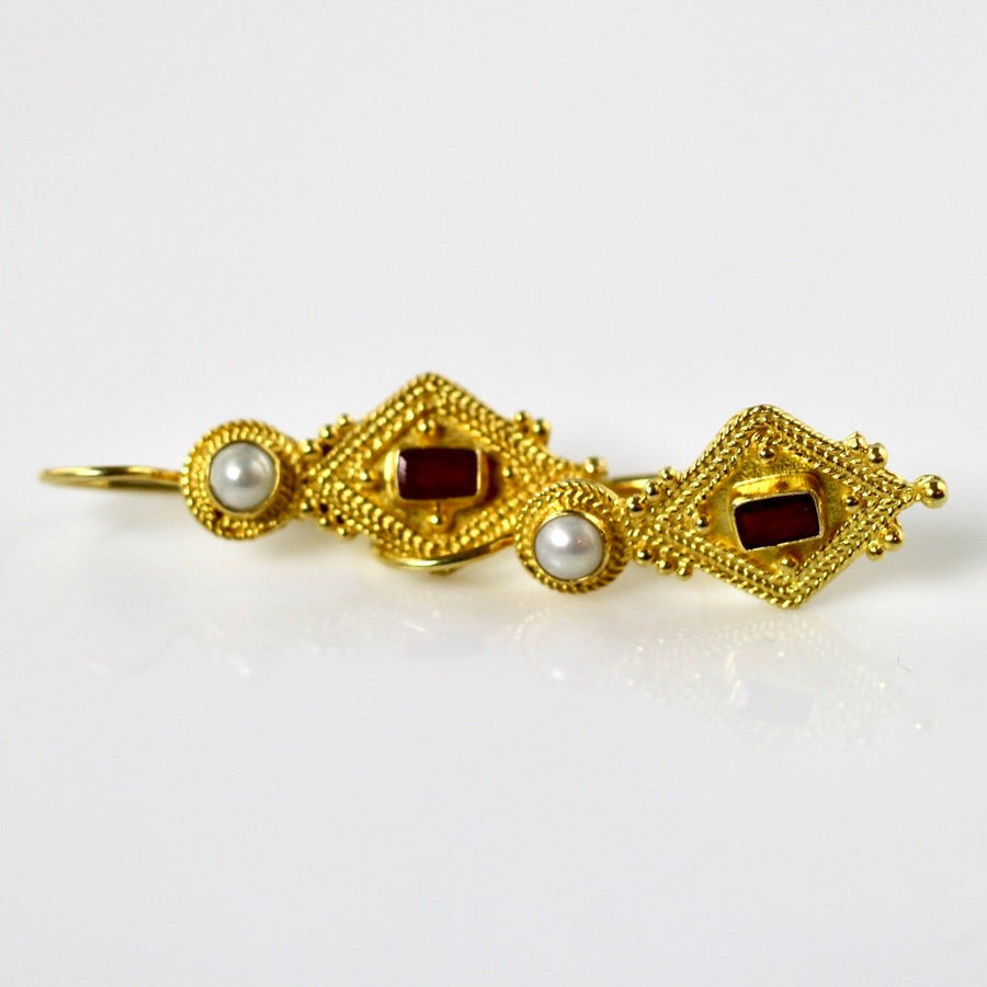 Indus Ruby and Pearl Earrings