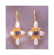 Iolite and Cultured Pearl Parlor Earrings