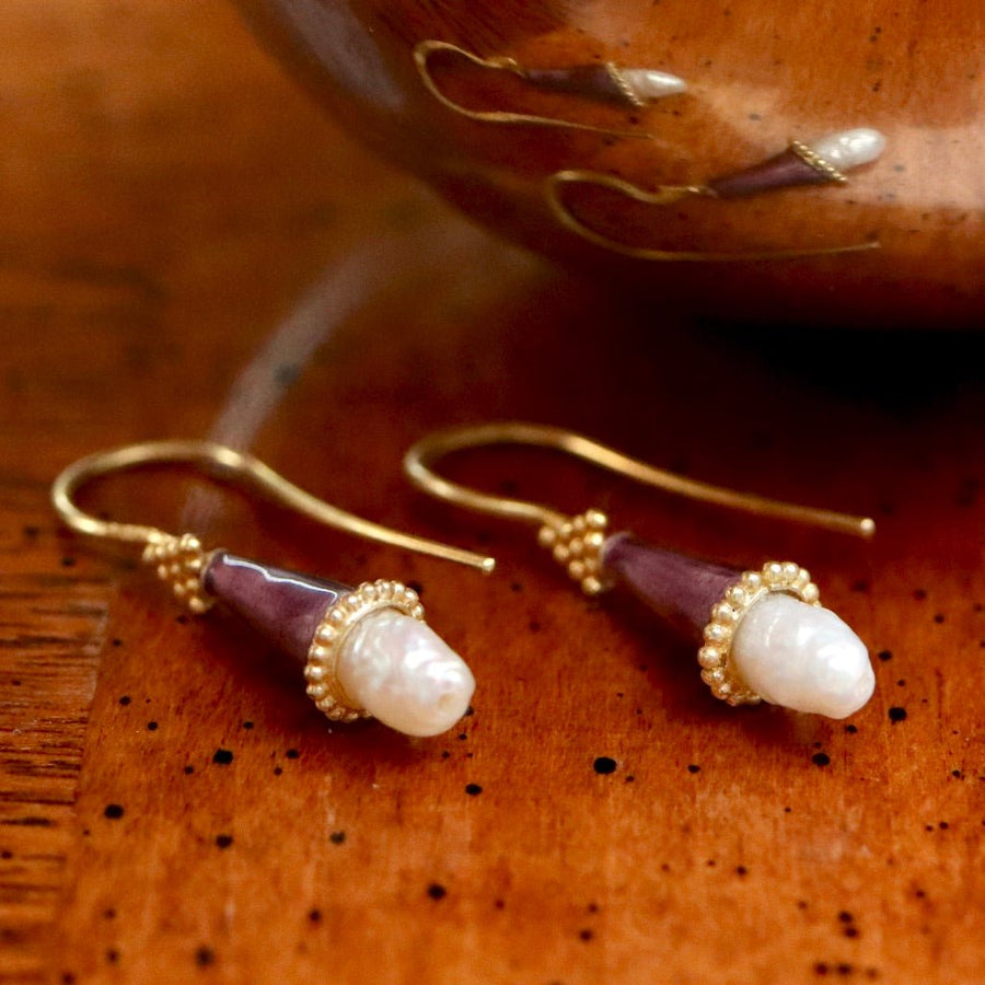 Jane Foole Enamel and Pearl Earrings