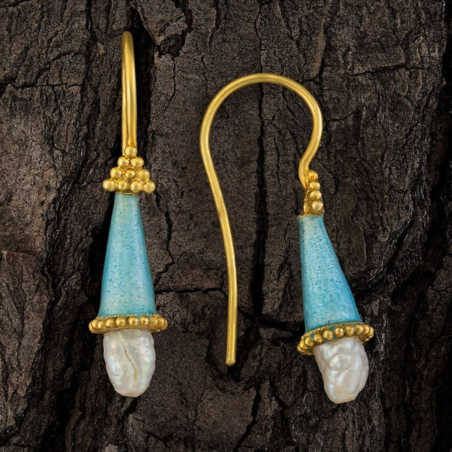 Jane Foole Enamel and Pearl Ice Blue Earrings