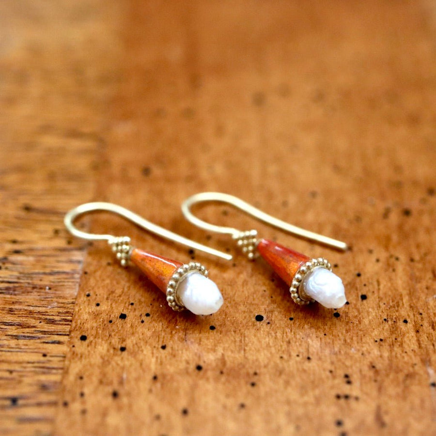 Jane Foole Enamel and Pearl Rust Earrings