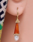 Jane Foole Enamel and Pearl Rust Earrings