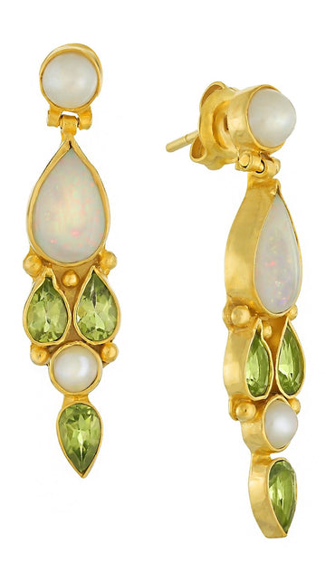 Jenny Lind Opal, Peridot and Cultured Pearl Earrings