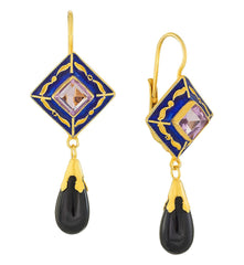 Kublai Khan Amethyst and Onyx Renaissance Earrings