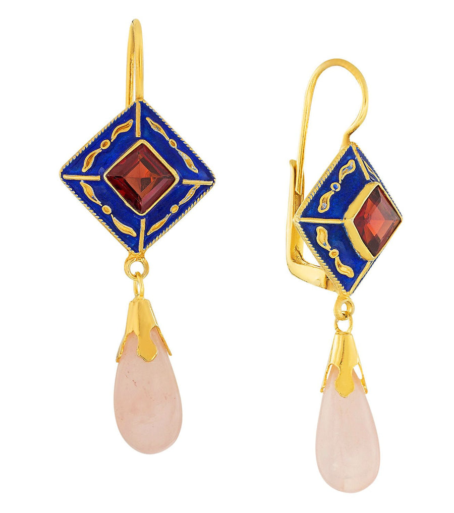 Kublai Khan Garnet and Quartz Renaissance Earrings