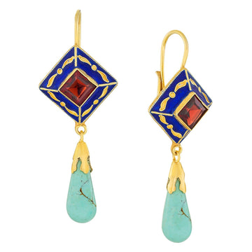 Kublai Khan Turquoise and Garnet Renaissance Earrings