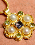 Lady Brighten Pearl, Iolite and Peridot Necklace