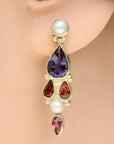 Lady Chatterley 14k Gold, Iolite, Garnet and Pearl Earrings