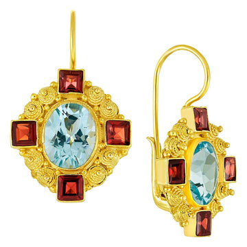 Madame d'Arblay Blue Topaz and Garnet Earrings