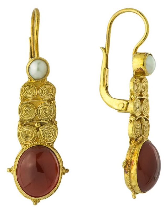 Malabar Carnelian and Pearl Earrings