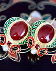 Medici 14k Gold, Carnelian, Garnet and Pearl Earrings