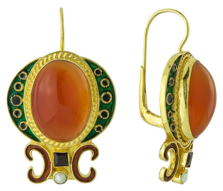 Medici Carnelian, Garnet and Pearl Earrings