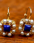 Mediterranean 14k Gold, Lapis and Pearl Earrings