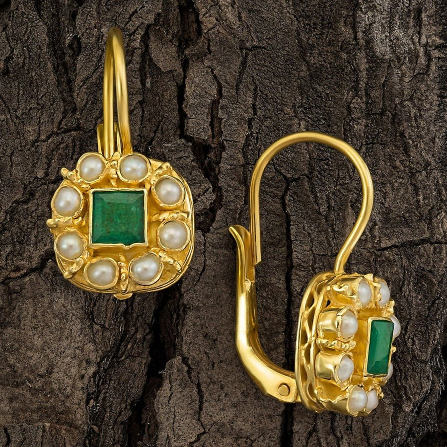 Mediterranean Emerald and Pearl Earrings