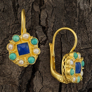 Mediterranean Lapis, Pearl and Turquoise Earrings
