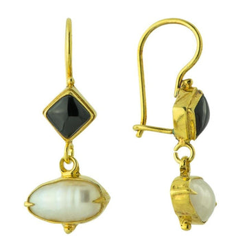 Modish Onyx and Pearl Earrings