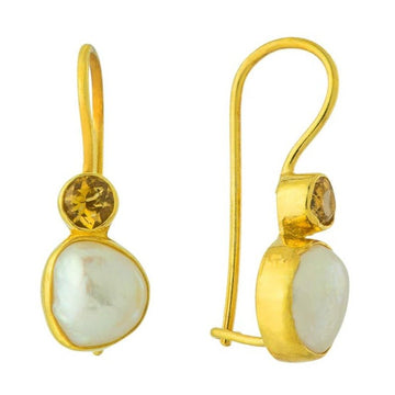 Moon and Stars Pearl and Citrine Earrings