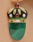 Nicholas I 14k Gold, Malachite, Garnet and Pearl Earrings