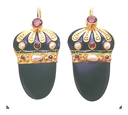 Nicholas I Onyx, Garnet and Pearl Earrings