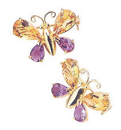Nouveau Citrine and Amethyst Butterfly Pin