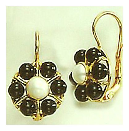 Onyx and Pearl Blossom Earrings