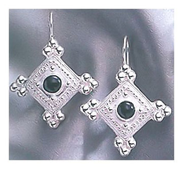 Onyx Silver Shield Earrings