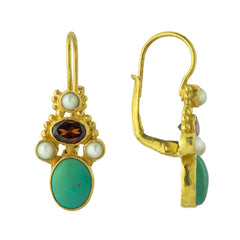 Opera Comique Turquoise, Garnet and Pearl Earrings