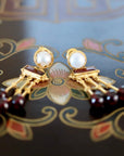 Orient Express 14k Gold, Garnet and Pearl Earrings