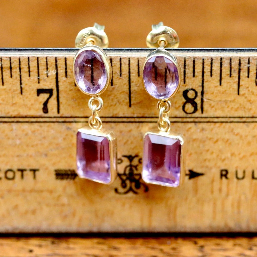 Oval and Rectangle Amethyst Earrings