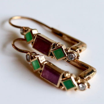 Pollaiuolo 14k Gold, Garnet, Emerald and Diamond Earrings