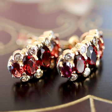 Prince Consort 14k Gold, Garnet and Diamond Earrings.
