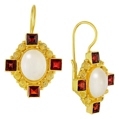 Queen Bess Moonstone and Garnet Earrings