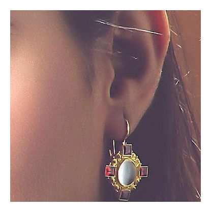 Queen Bess Moonstone and Garnet Earrings