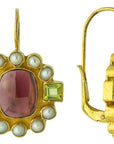 Queen Elinor Garnet, Peridot and Pearl Earrings