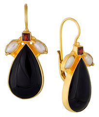 Queen Of Spades Onyx, Pearl and Garnet Earrings