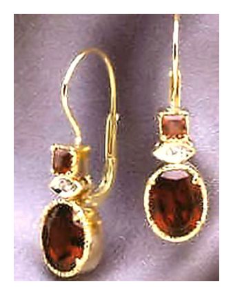Red Brick 14k Gold, Garnet and Diamond Earrings